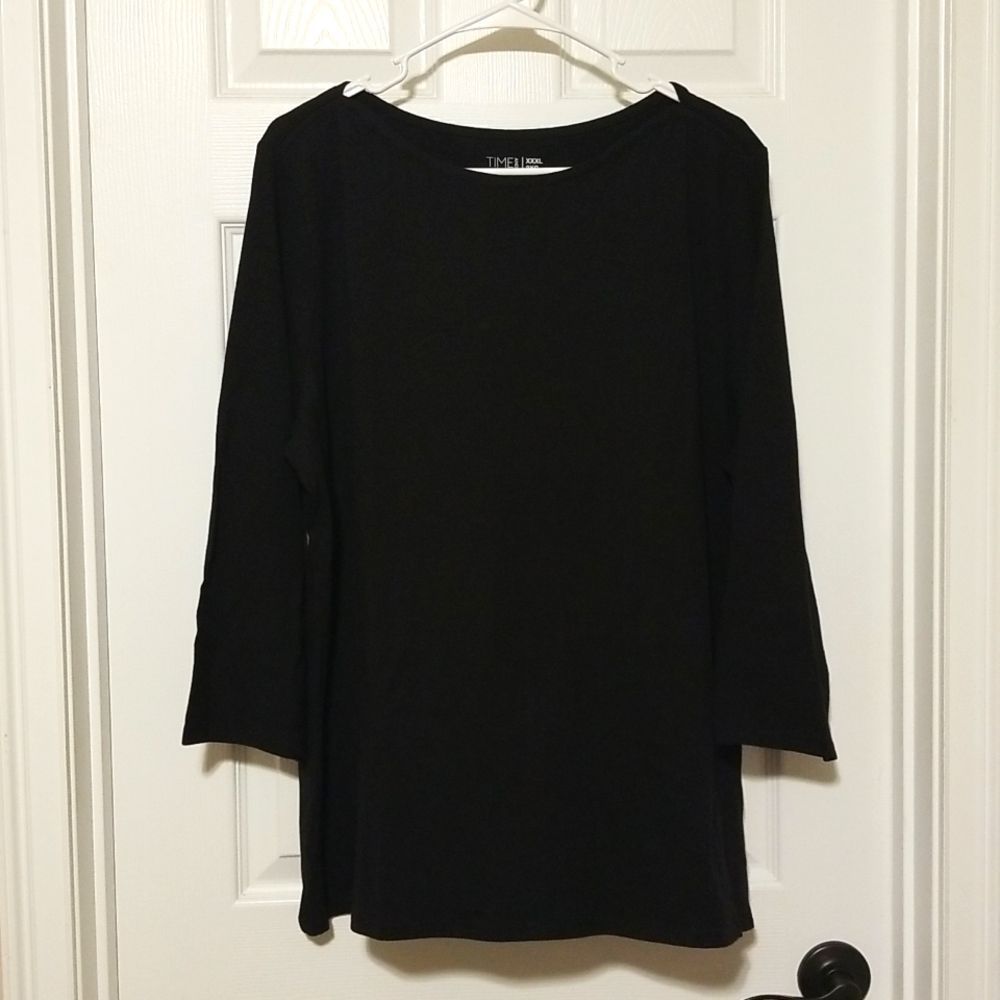 Time and Tru, black classic boatneck, semi-fitted 3/4 sleeve shirt. Size 20